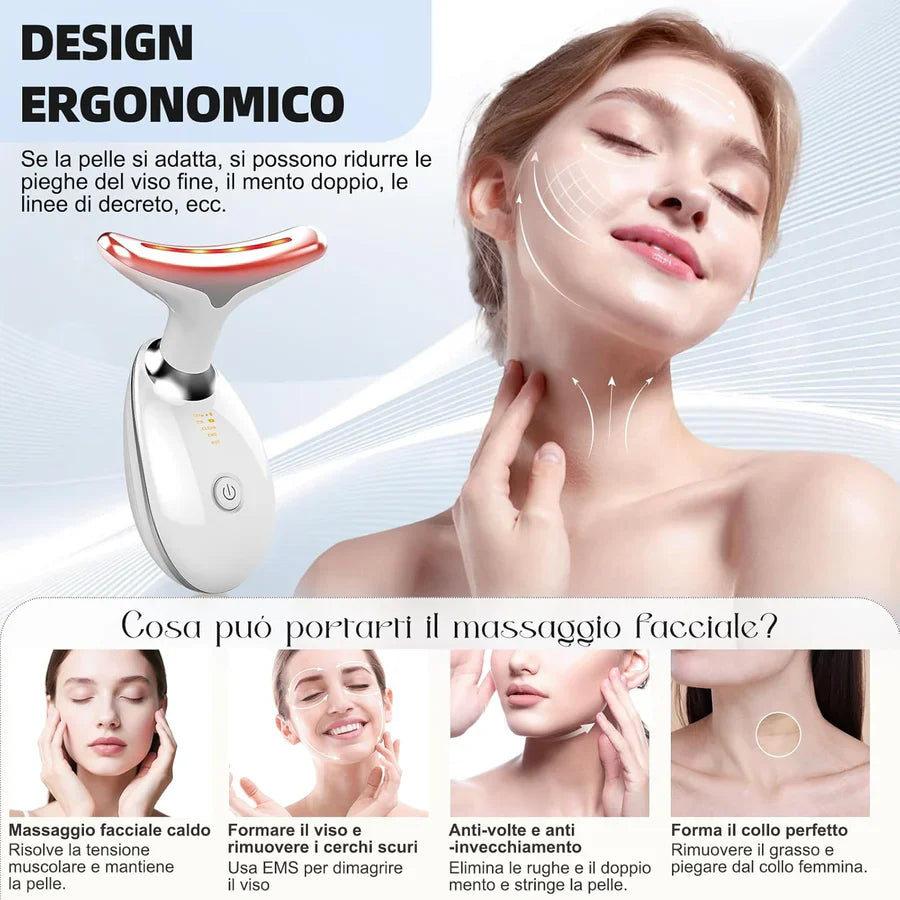 Massaggiatore Viso-Collo EMS con LED Antirughe
