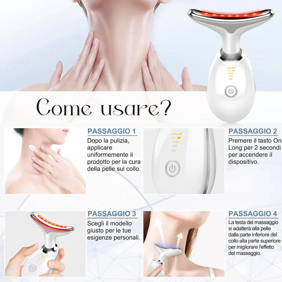 Massaggiatore Viso-Collo EMS con LED Antirughe