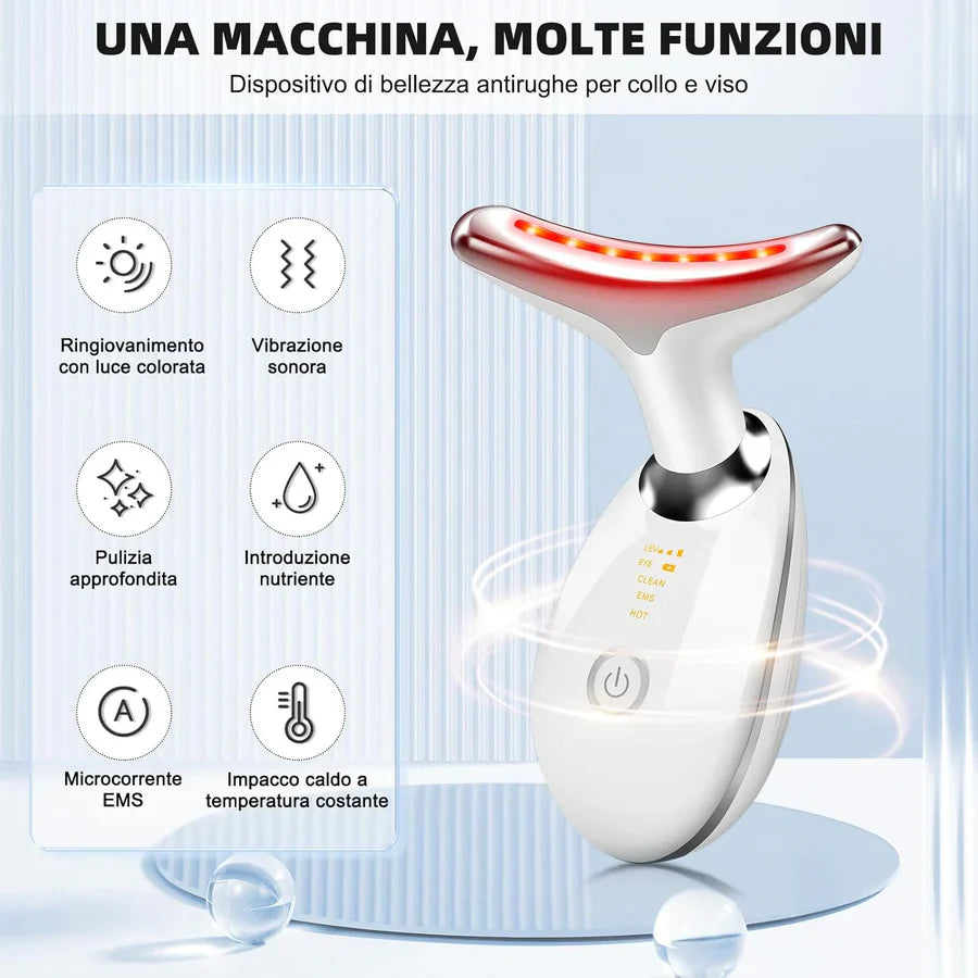 Massaggiatore Viso-Collo EMS con LED Antirughe