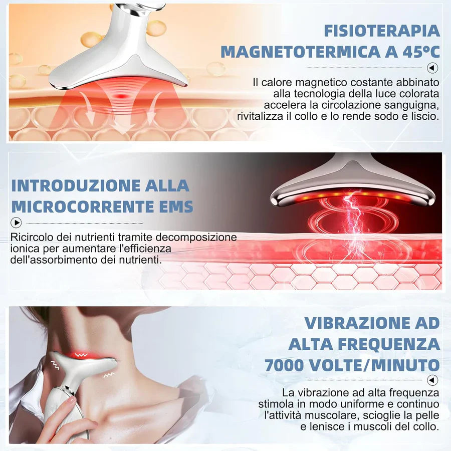 Massaggiatore Viso-Collo EMS con LED Antirughe